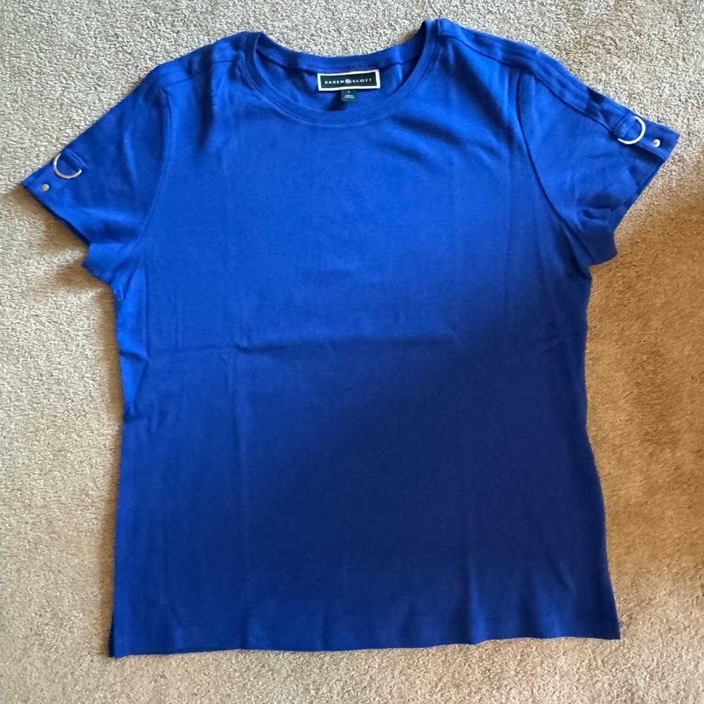 Karen Scott Royal Blue Short Sleeve Cotton Shirt Large